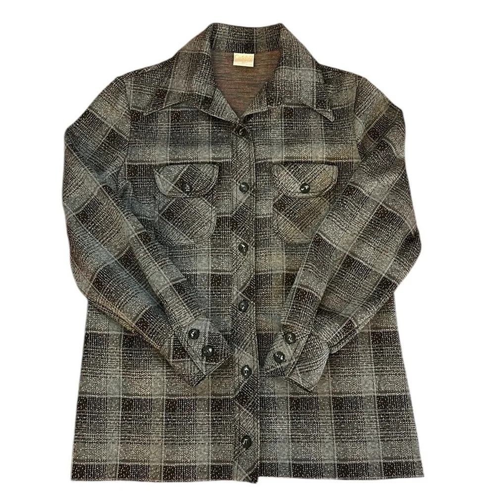 Vintage Gray, Black Plaid Blazer Shacket, size 14 by Catalina Sports Wear